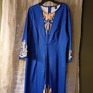 SHEIN Blue and Gold Patterned Dress
